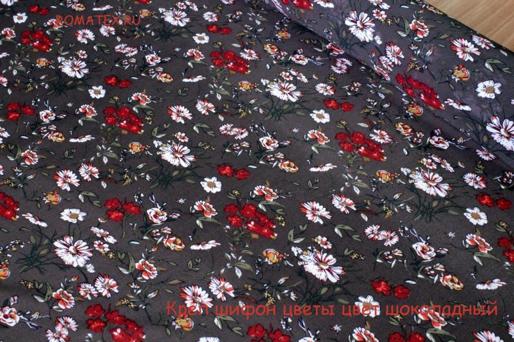 креп шифон цветы коричневый креп шифон цветы коричневый
